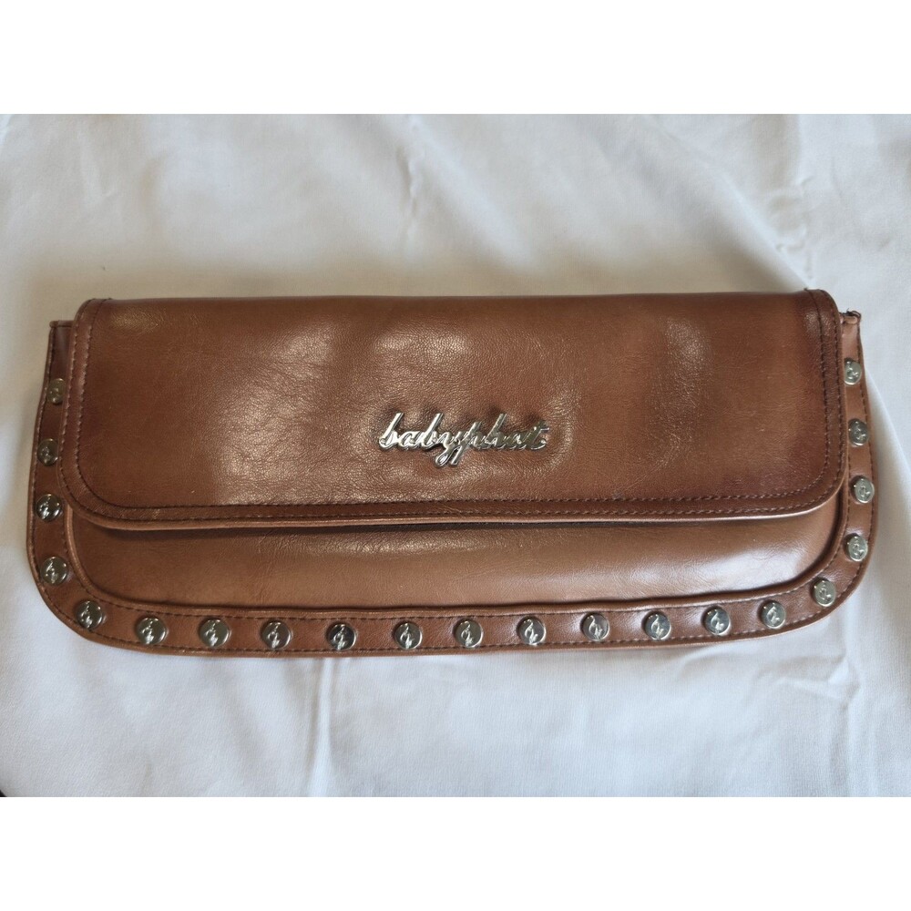 Vintage Baby Phat Y2K Brown Studded Envelope Clutch Purse Logo Flap McBling 2000
